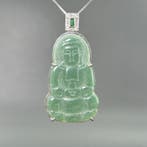 Snijwerk, Guanyin Pendant - 54 mm - Gecertificeerde jadeiet