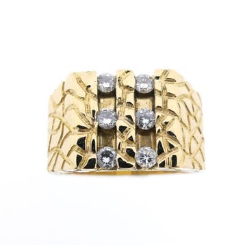 Gouden heren nugget ring met diamant 0,72 ct., Gebruikt, Overige kleuren, 20 of groter, Heer