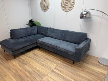 WOOOD donkergrijze ribstof hoekbank met lounge, 250 tot 300 cm, Gebruikt, Hoekbank, Ophalen of Verzenden