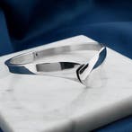 Zilveren slavenarmband met patroon; Maat M, Sieraden, Tassen en Uiterlijk, Armbanden, Ophalen of Verzenden, Gebruikt, Overige kleuren