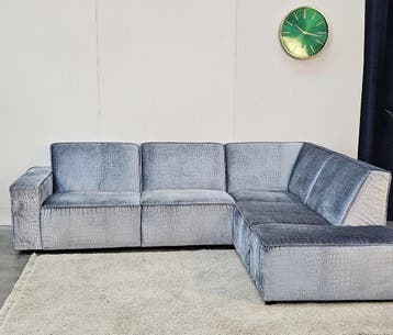 Hoekbank Croco Velvet Grijs/zilver | Gereinigd Kuster Style, Ophalen of Verzenden, Nieuw