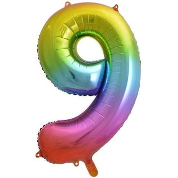 Folie Ballon Cijfer 9 Regenboog 86 cm, Verzenden, Nieuw, Feestartikel, Verjaardag