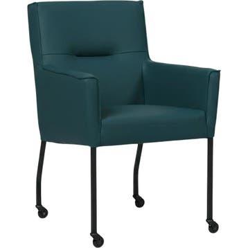 Leren eetkamerstoel met wieltjes en armleuning Lucky -, Huis en Inrichting, Bohemian, Industrieel, Modern, Scandinavisch, Blauw