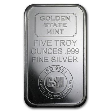 5 Troy Ounce - Zilver .999 - 5 oz Golden State Mint 999 Fine, Postzegels en Munten, Edelmetalen en Baren