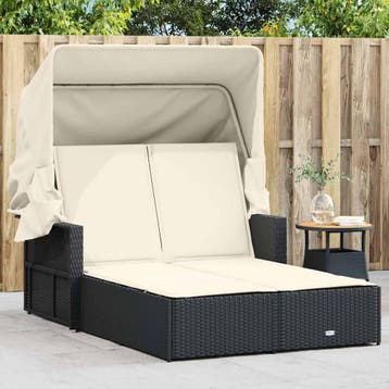 vidaXL Ligbed 2-persoons met luifel en kussens poly rattan, Tuin en Terras, Verzenden, Nieuw