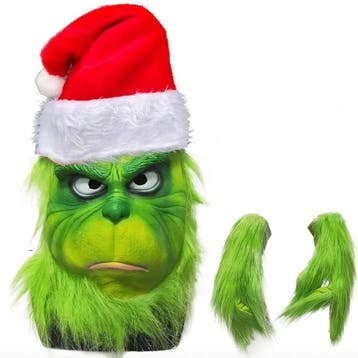 Kerst Grinch Kostuum | Latex Masker | Tweedekansje OP=OP, Kerstmis of Sinterklaas, Overige maten, Ophalen of Verzenden, Zo goed als nieuw