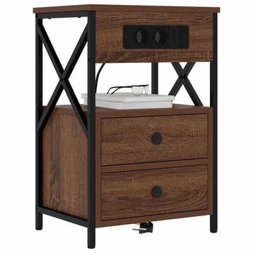 vidaXL Nachtkastje 2 pcs Bruin Eiken 40 x 31 x 60 cm Bewerkt, Minder dan 45 cm, Verzenden, Nieuw, 55 tot 70 cm