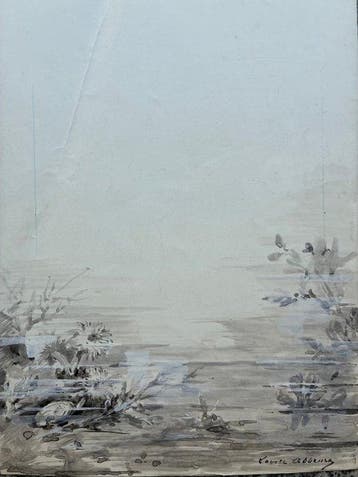 Louise Abbéma (1853-1927). - Paysage aquatique et fleurs.
