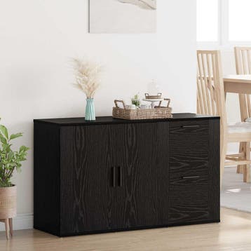 vidaXL Dressoir Zwart Eiken 100 x 33 x 59.5 cm Bewerkt hout, Huis en Inrichting, Verzenden, Nieuw, Overige houtsoorten, Minder dan 50 cm