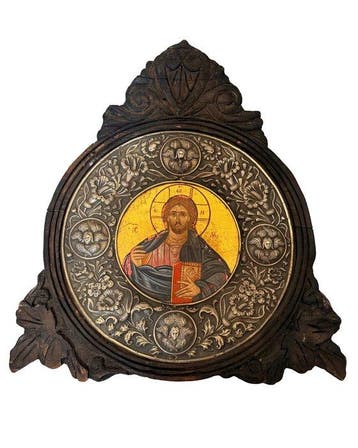 Icoon - Jezus Christus Pantokrator - Hout, Zilver, Verguld