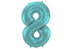 Folieballon Cijfer 8 Pastel Aqua Metallic Mat 86 cm, Verzenden, Nieuw, Feestartikel, Verjaardag