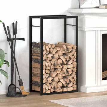 vidaXL Haardhoutrek 50x28x94 cm staal matzwart, Huis en Inrichting, Haarden, Verzenden, Nieuw