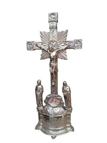 Jugendstil Crucifix - Metaal - 1920-1930 - Zilverkleurig, Antiek en Kunst