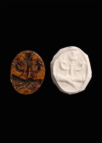 Oud-Romeins Jasper Diepe gravure met hoorns van overvloed en