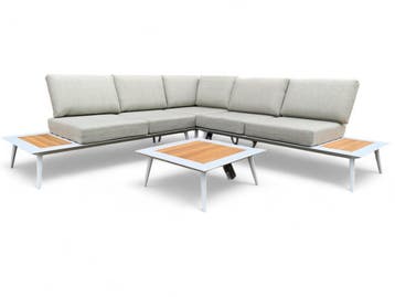 Loungeset / Hoekset Bergamo Wit met koffietafel, Ophalen of Verzenden, Nieuw, 5 zitplaatsen