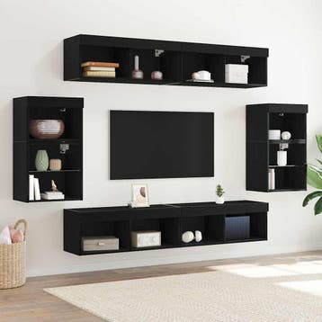 vidaXL Tv-meubelset 8 st Zwart eiken Bewerkt hout, Minder dan 50 cm, Verzenden, Nieuw, Minder dan 100 cm