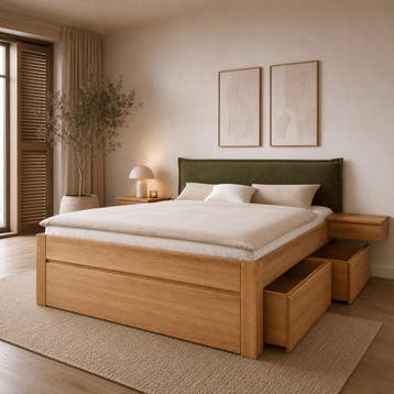 Forestales Roald Massief Eiken Houten Bed met Lades 45CM - 1, Nieuw