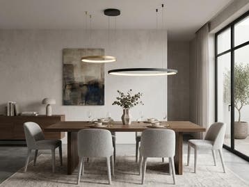 Veiling - Hanglamp Zand Zwart en Goud 80cm&40cm Duo Ring 50W, Nieuw