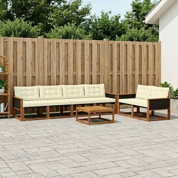 vidaXL Buiten bankenset met kussen 7 pcs Natuurlijk en Crème, Verzenden, Nieuw