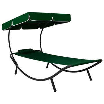 vidaXL Loungebed met luifel en kussen groen, Verzenden, Nieuw