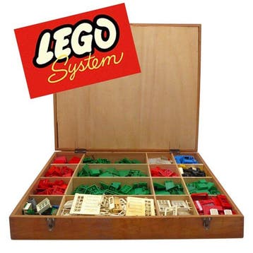 Lego Onderdelen - Rara Scatola in Legno Vintage LEGO System, Nieuw