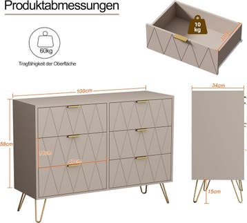 Commode - Dressoir - Ladekast - 100x34x73 cm - Moka - UEV, Verzenden, Zo goed als nieuw