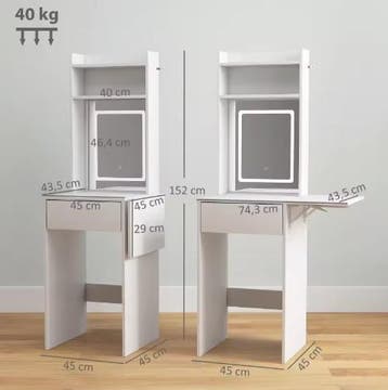 Compacte Kaptafel met LED Spiegel en Opvouwbaar Blad, Huis en Inrichting, Tafels | Kaptafels, Verzenden, Nieuw