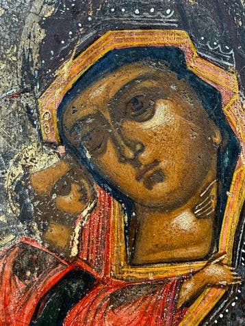 Icoon - Moeder Gods van Vladimir - Ei-tempera op paneel -, Antiek en Kunst