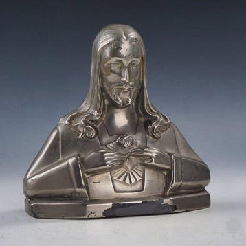 F. Dengler - Buste, Heilig Hart van Jezus - 15 cm - Spelter