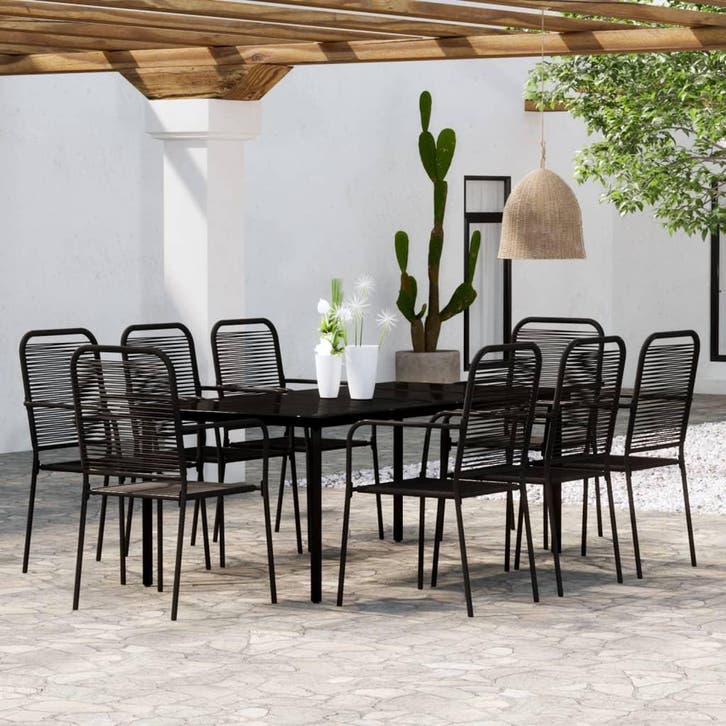vidaXL 9-delige Tuinset zwart, Tuin en Terras, Tuinsets en Loungesets, Tuinset, Nieuw, 8 zitplaatsen, Rvs, Verzenden