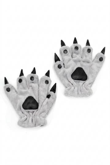 KIMU® Klauwen Handschoenen Lichtgrijs Pluche Handschoen Nage, Ophalen of Verzenden, Nieuw, Feestartikel, Carnaval