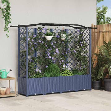 vidaXL Verhoogd Bed met Trellis en Dak Grijs 204 x 40 x 141, Verzenden, Nieuw, Minder dan 60 cm, 60 cm of meer