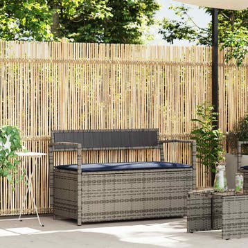 vidaXL Tuinbank met kussen, grijs polyrotan, Tuin en Terras, Tuinbanken, Verzenden, Nieuw