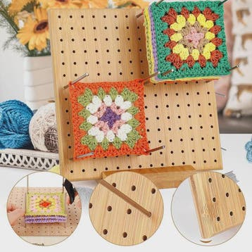 Bamboe Haakblokkeerbord met 25 Stalen Pinnen - 23x23cm - Per, Verzenden, Nieuw