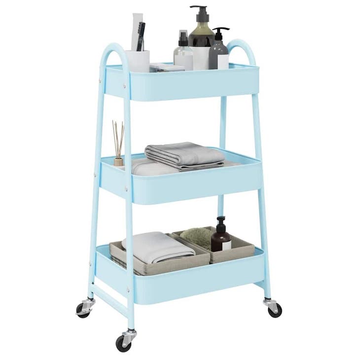 vidaXL Opbergtrolley 3-laags 42x41,5x77 cm staal blauw, Doe-het-zelf en Verbouw, Gereedschap | Overige machines, Nieuw, Verzenden