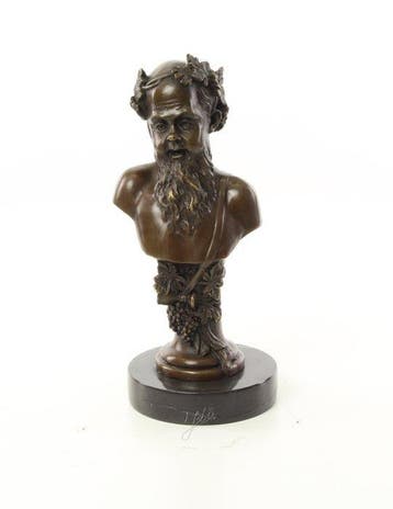 Figuur - A BRONZE BUST OF BACCHUS - Brons, Marmer, Antiek en Kunst