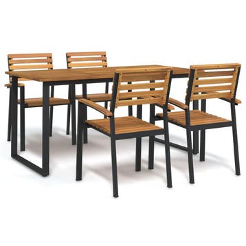 vidaXL 5-delige Tuinset massief acaciahout en metaal, Tuin en Terras, 4 zitplaatsen, Nieuw, Tuinset, Verzenden