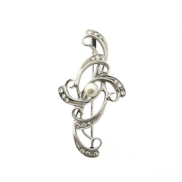 Witgouden art nouveau broche gezet met parel en diamant;..., Gebruikt, Ophalen of Verzenden, Met edelsteen, Goud