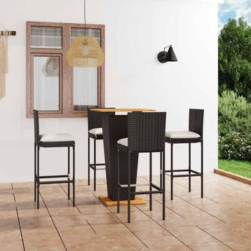 vidaXL 5-delige Tuinbarset met kussens poly rattan zwart, Verzenden, Nieuw, 4 zitplaatsen