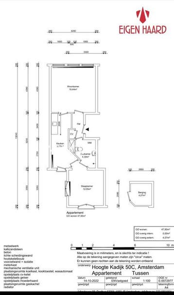 Woningruil - Hoogte Kadijk 50c - 2 kamers en Amsterdam, Amsterdam
