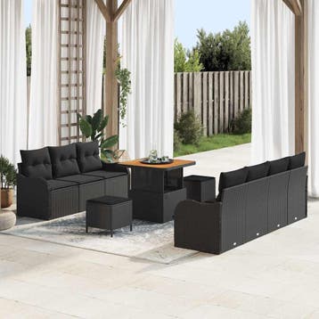 vidaXL Tuinbankenset 10 st Zwart poly rattan, Verzenden, Nieuw, Rotan, Meer dan 8 zitplaatsen