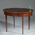 Mahonie theetafel ca 1865 Louis Seize stijl met lade ingeleg, Ophalen of Verzenden