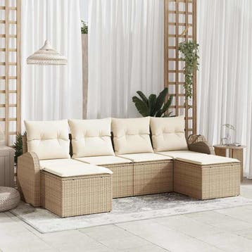 vidaXL Tuin Sofa Set 6 st Beige [Synthetisch]: Poly Rattan, Verzenden, Nieuw, Rotan, 6 zitplaatsen