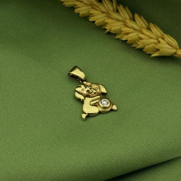 Gouden hanger van twee honden met zirconia (Hanger of bedel), Ophalen of Verzenden, Gebruikt, Goud, Overige merken