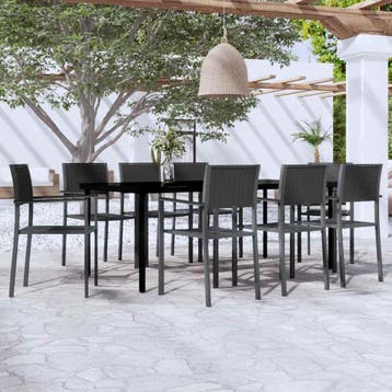 vidaXL 9-delige Tuinset zwart, Verzenden, Textileen, Nieuw, 8 zitplaatsen