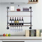 Industriëel Wandwijnrek Hout en Metaal – 3 Lagen Wijnrek, Huis en Inrichting, Woonaccessoires | Wijnrekken, Verzenden, Nieuw