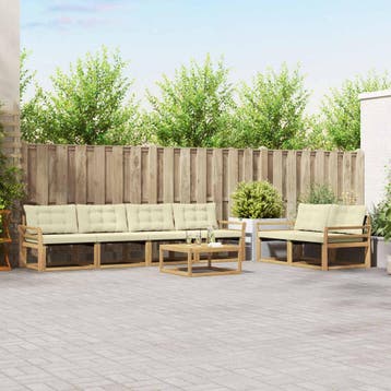 vidaXL Buiten bankenset 7 st Wit en crèmekleurig, Verzenden, Nieuw