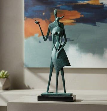 Césaro - sculptuur, Couple with Dove - 46 cm - Brons, Marmer, Antiek en Kunst