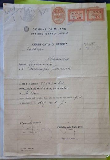 Collectie van memorabilia - Administratief document met