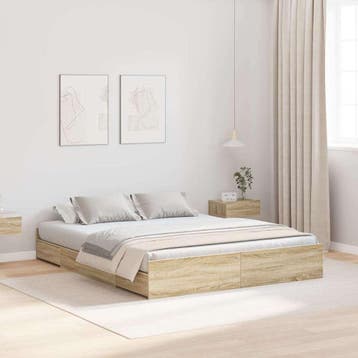 vidaXL Opbergbedframe met lade Sonoma Eiken 140 x 190 cm, Verzenden, Nieuw, Bruin, Hout